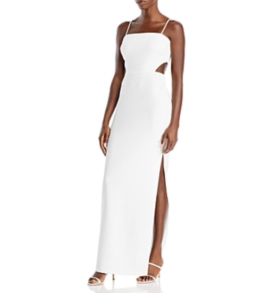 Aqua White Evening Gown Sleeveless Cut Out Waist Formal Column Dress Size 8
